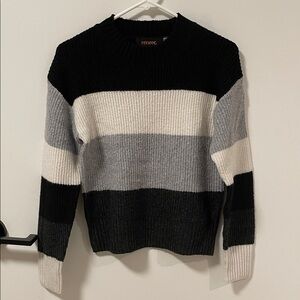 Renee C. Striped Crewneck Sweater - Black, Gray, and White